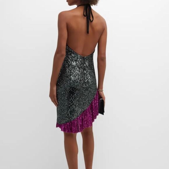 One33 Social Black & Purple Sequin Colorblock Backless Halter Dress - Picture 2 of 15